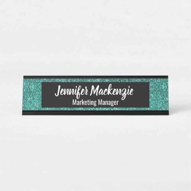 Teal Glitter Office Desk Sign (Front)