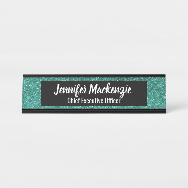 Teal Glitter Office Desk Sign (Front)