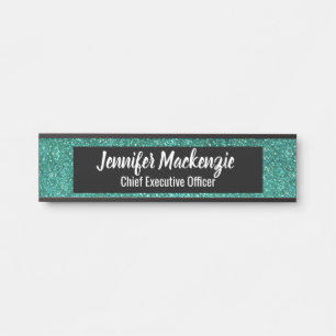 Teal Glitter Office Door Sign