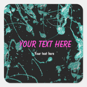 Teal Glitter Paint Splatter party sticker label