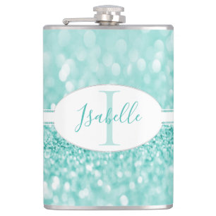 Teal Glitter Personalise Flask