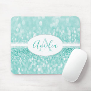 Teal Glitter Personalise Mouse Pad