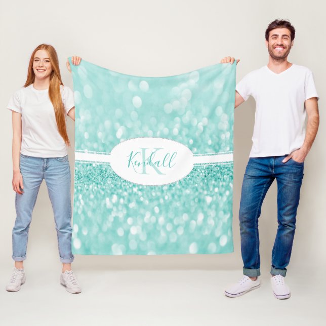 Teal Glitter Personalise Throw Blanket (In Situ)