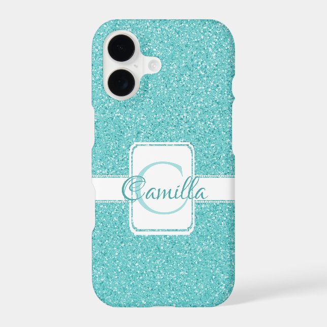Teal Glitter Personalised Case-Mate iPhone Case (Back)
