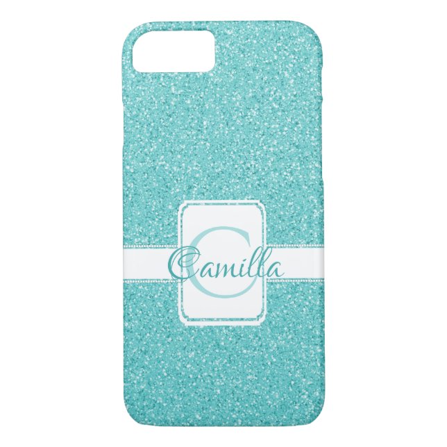 Teal Glitter Personalised Case-Mate iPhone Case (Back)