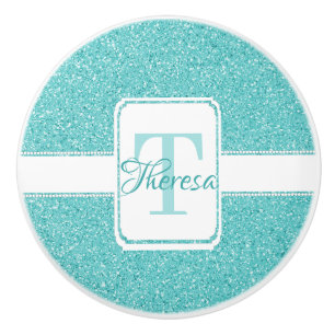 Teal Glitter Personalised Ceramic Pull
