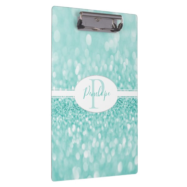 Teal Glitter Personalised Clipboard (Right)