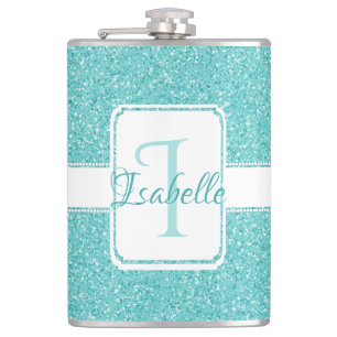 Teal Glitter Personalised Flask