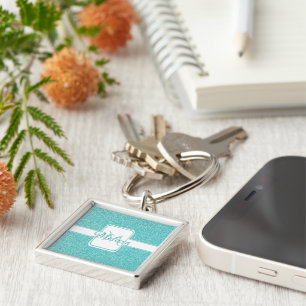 Teal Glitter Personalised Keychain