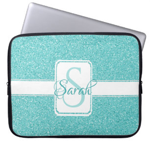Teal Glitter Personalised Laptop Sleeve
