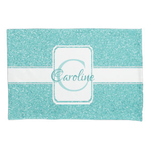 Teal Glitter Personalised Pillow Case