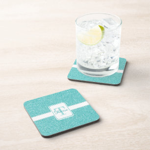Teal Glitter Personalised Plastic Coaster