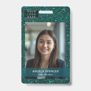 Teal Glitter Professional Event ID name tag photo Badge