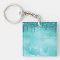 Teal Glitter Rain on Luxury Metal Marble