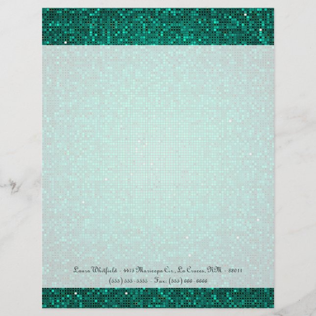 Teal Glitter Sequin Disco Letterhead Stationery (Front)