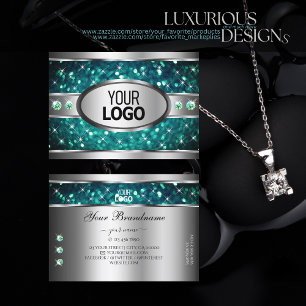 Teal Glitter Sparkle Rhinestones Logo Silver Look Business Card