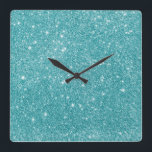 Teal Glitter Sparkles Square Wall Clock<br><div class="desc">Teal Glitter Sparkles. You can personalise the design further if you'd prefer,  such as by adding your name or other text,  or adjusting the image - just click 'Customise' to see all the options.</div>