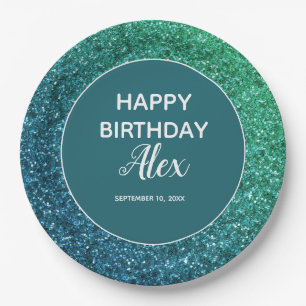 Teal Glitter Surprise Birthday Party      Paper Plate