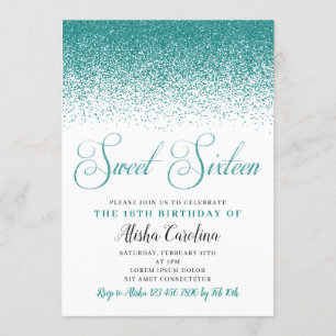 Teal Glitter Sweet Sixteen Birthday Invitation