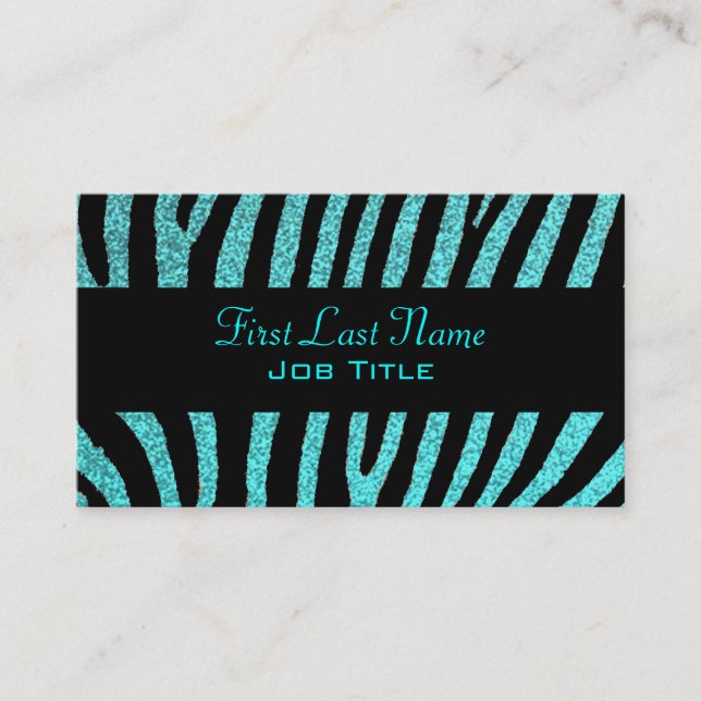 Teal glitter zebra stripes business cards (Front)