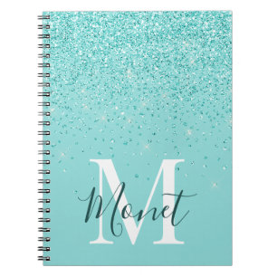 Teal Glitters Monogram Name Journal