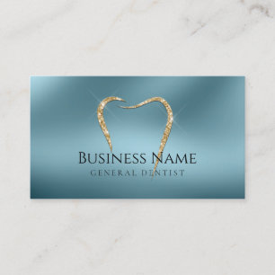 Teal & Glittery Gold Custom Dentist Business Card