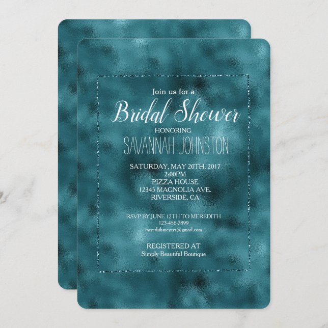 Teal Glitz Glitter Glam Bridal Shower Invitation (Front/Back)