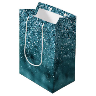 Teal Glitz Glitter Glam Medium Gift Bag