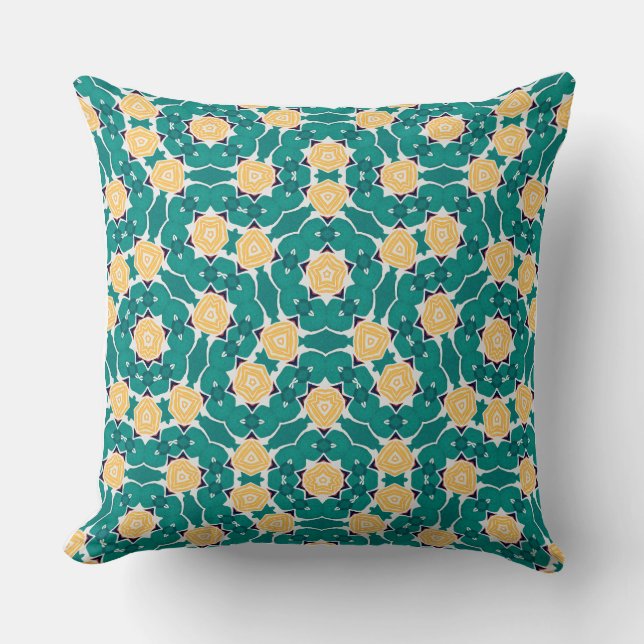 Teal gold 20"x20" geometric accent Throw Pillow (Front)