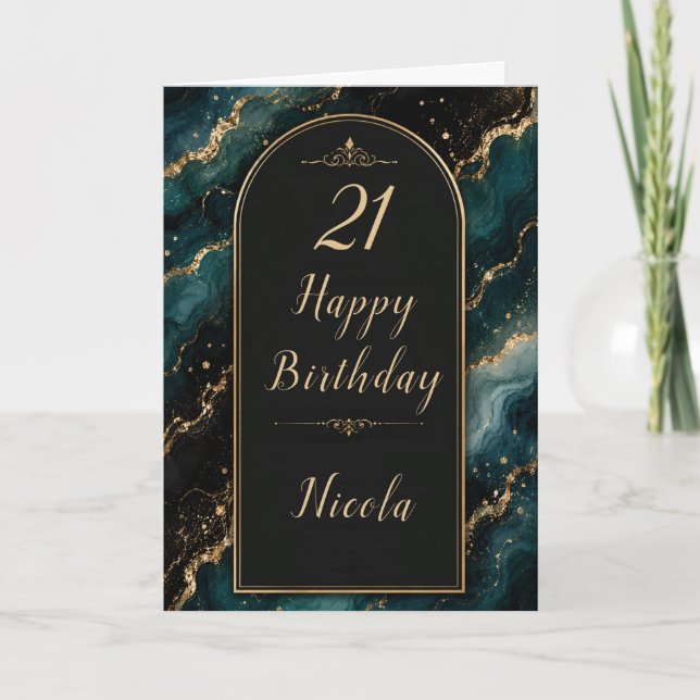 Teal Gold 21st Birthday Card (Front)