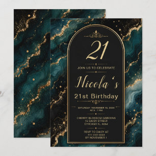 Teal Gold 21st Birthday Invitation