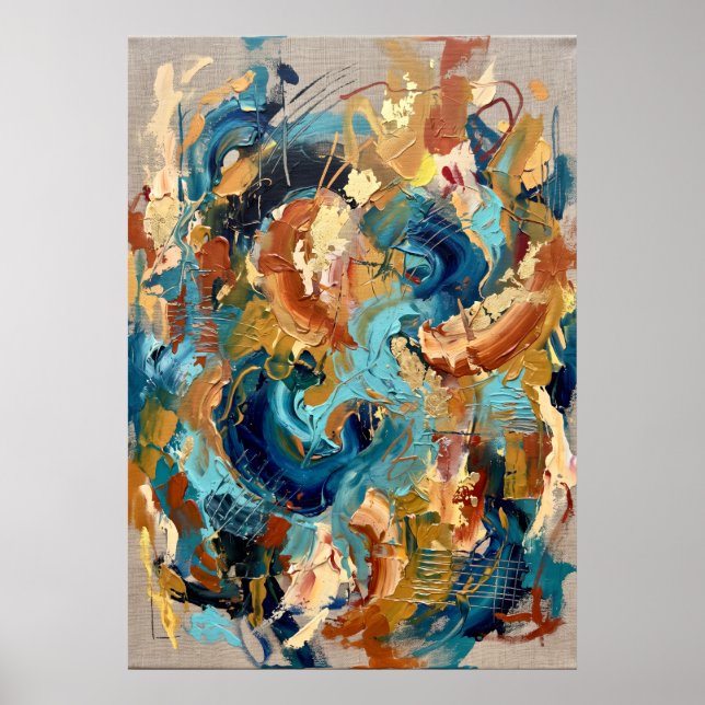 Teal Gold Abstract Expressionist Poster (Front)