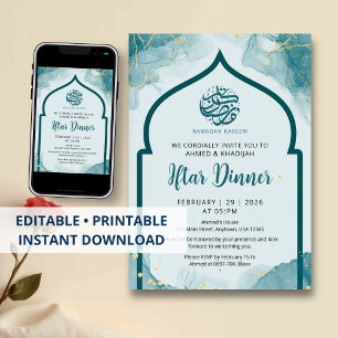 Teal Gold Abstract Ramadan Iftar Dinner Invitation