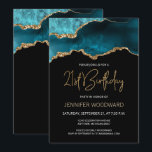 Teal Gold Agate 21st Birthday Party Invitation<br><div class="desc">This elegant 21st birthday invitation features a watercolor image of an agate geode in shades of teal with faux gold highlights. The words "21st Birthday" appear in faux gold glitter in decorative modern handwriting font. Customise it with the name of the honoree in gold coloured text and the details in...</div>