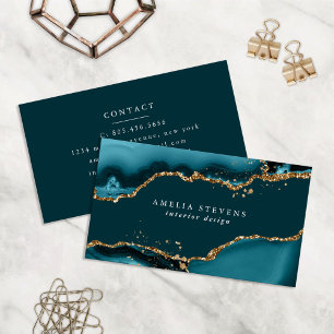 Teal & Gold Agate Business Card