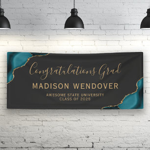 Teal Gold Agate Dark Congratulations Graduation Banner