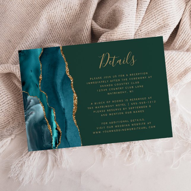 Teal Gold Agate Emerald Green Wedding Details Enclosure Card (Creator Uploaded)