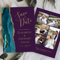 Teal Gold Agate Purple 5-Photo Save the Date