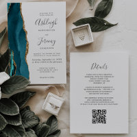 Teal Gold Agate QR Code Wedding