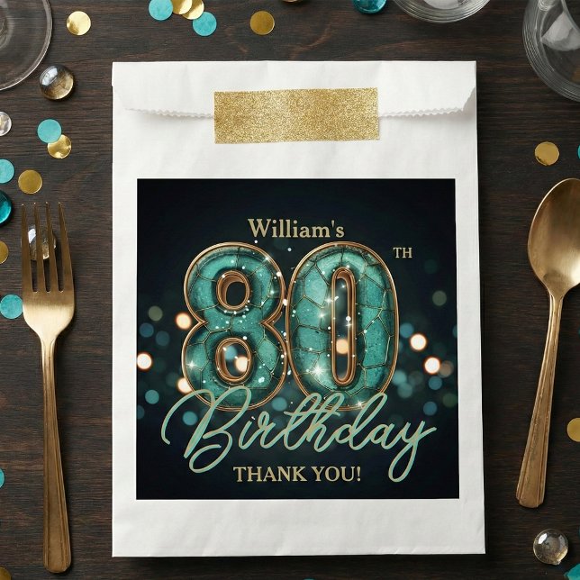 Teal Gold Agate Stone Mosaic 80th Birthday Favour Bags (Creator Uploaded)