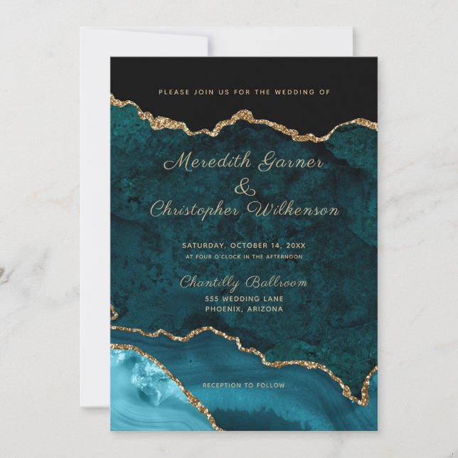 Teal Gold Agate Wedding Invitation (Front)