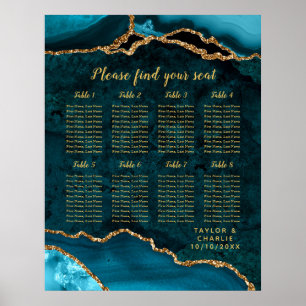 Teal Gold Agate Wedding Seating Chart 8 Table