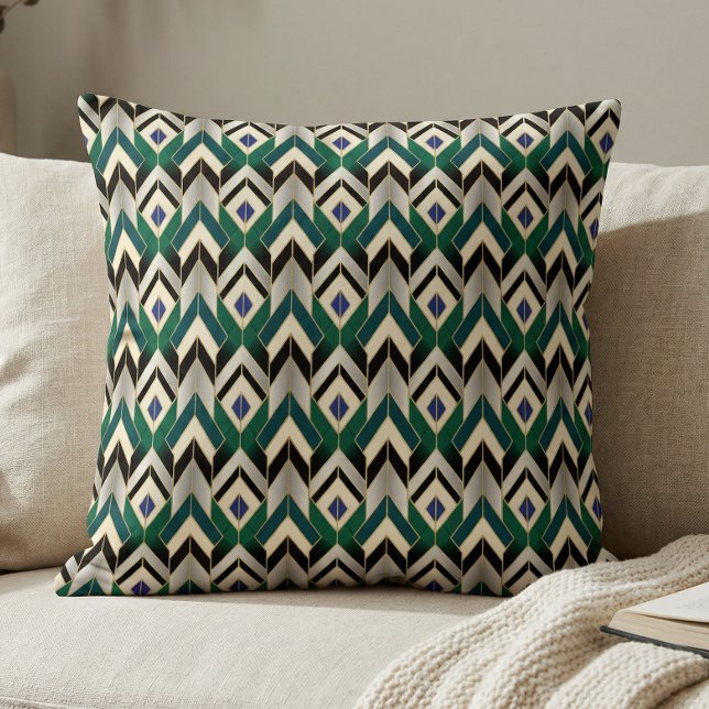 Teal Gold Art Deco Chevron Pattern Cushion (Creator Uploaded)