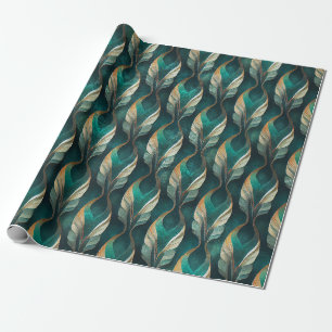 Teal & Gold Art Deco Geometric Pattern Design Wrapping Paper