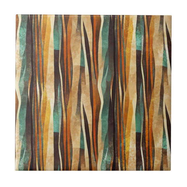 Teal Gold Art Deco Geometric Pattern Tile (Front)