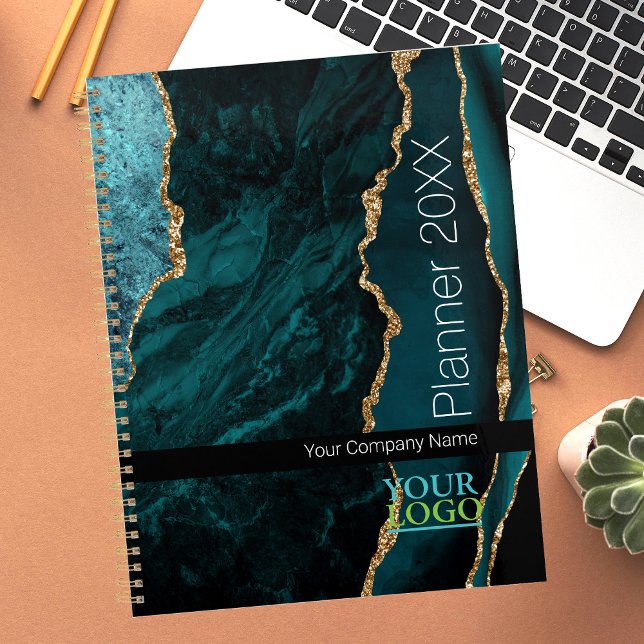 Teal Gold Black Agate, Your Logo/Company Name/Year Planner (Creator Uploaded)