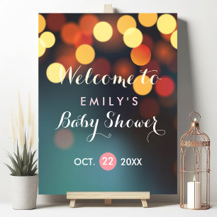 Teal Gold Bokeh Lights Baby Shower Welcome Sign