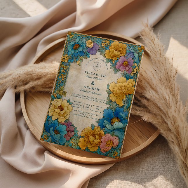 Teal Gold Botanical Wedding Invitation (Creator Uploaded)