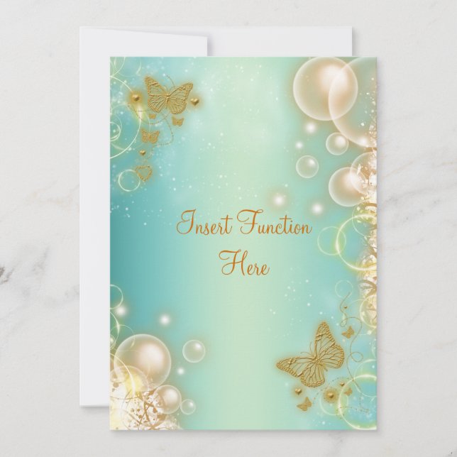 Teal gold butterfly wedding engagement invitation (Front)