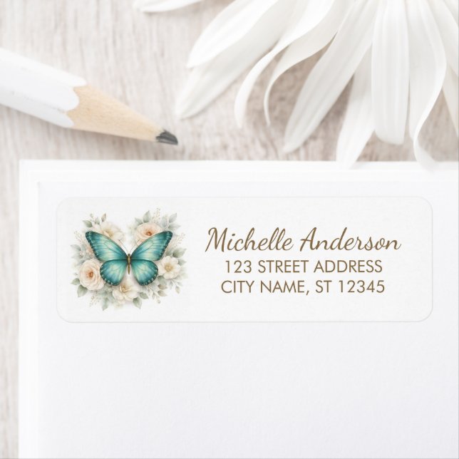 Teal Gold Butterfly with Delicate  Return Address  (Insitu)